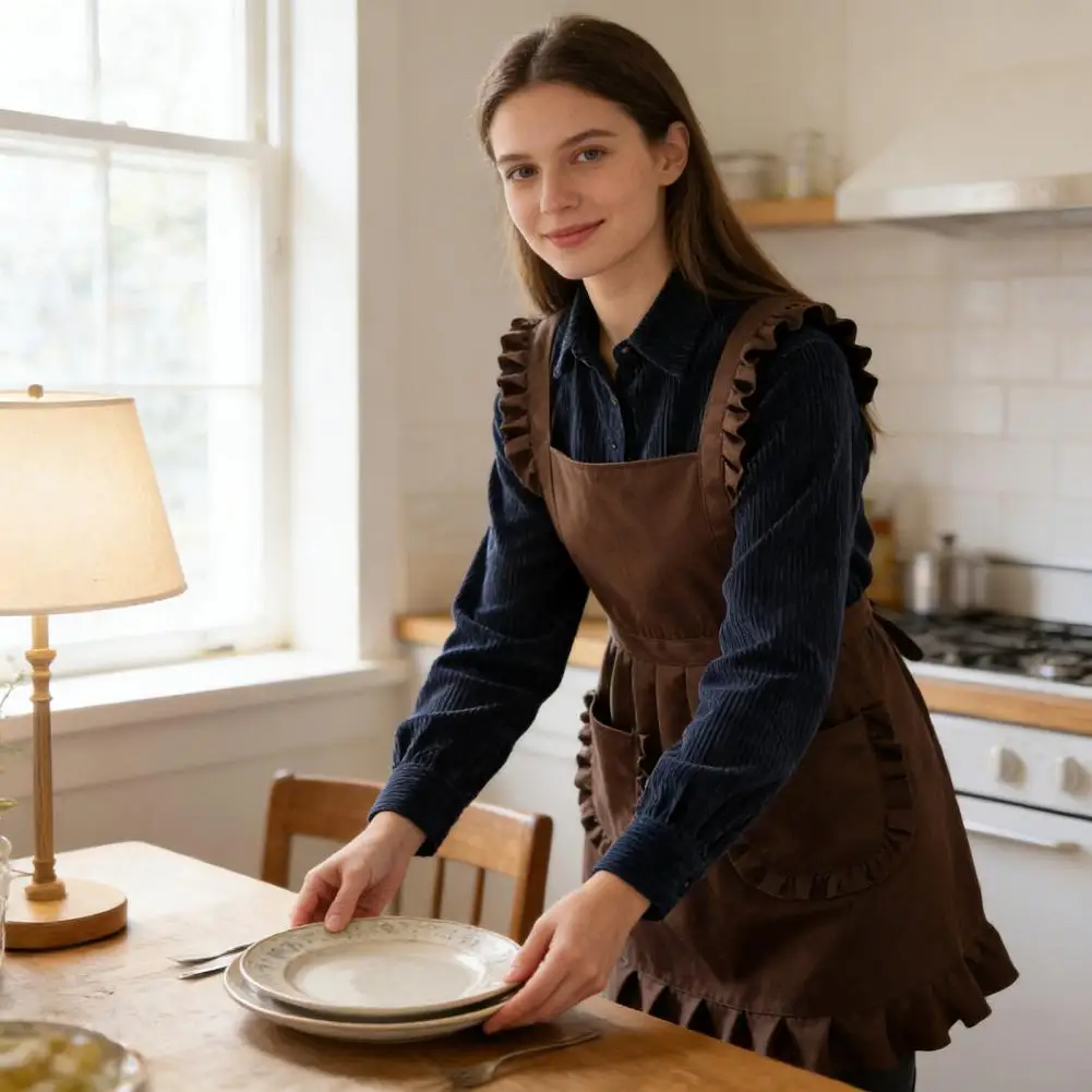 

Женский кухонный фартук с милым кружевным краем, с карманами, для приготовления пищи, водонепроницаемый, костюм горничной, подарок для косплея