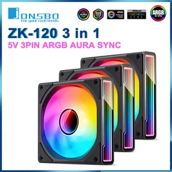 JONSBO ZK-120 3in1 Computer Case Fan 120mm 5V 3PIN ARGB Wire-free Splicing Infinite Mirror Lighting Effect CPU Cooling Fan