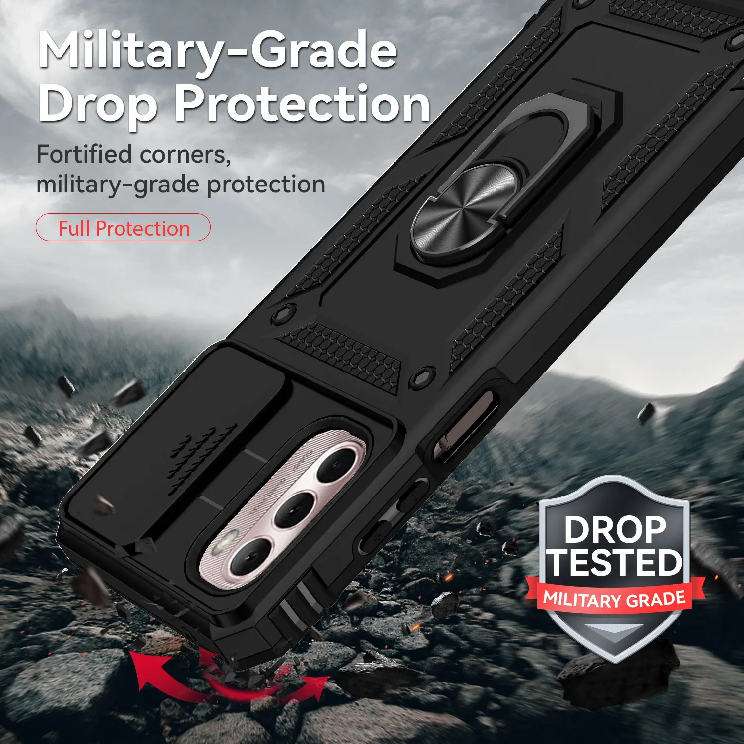 Armor Shockproof Case For Motorola Moto G Stylus 2022 4G 5G Slide Window Camera Lens Protection Metal Ring Holder Back Cover
