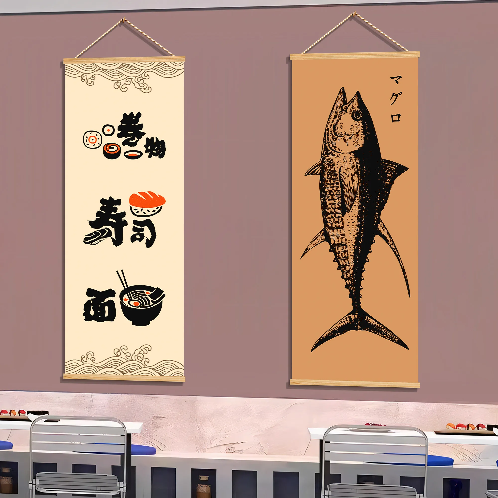 日本の寿司屋の壁飾り絵画展示、レストランの文化背景壁、鮭刺身 - Japanese Culture Lifestyle のレビューと価格