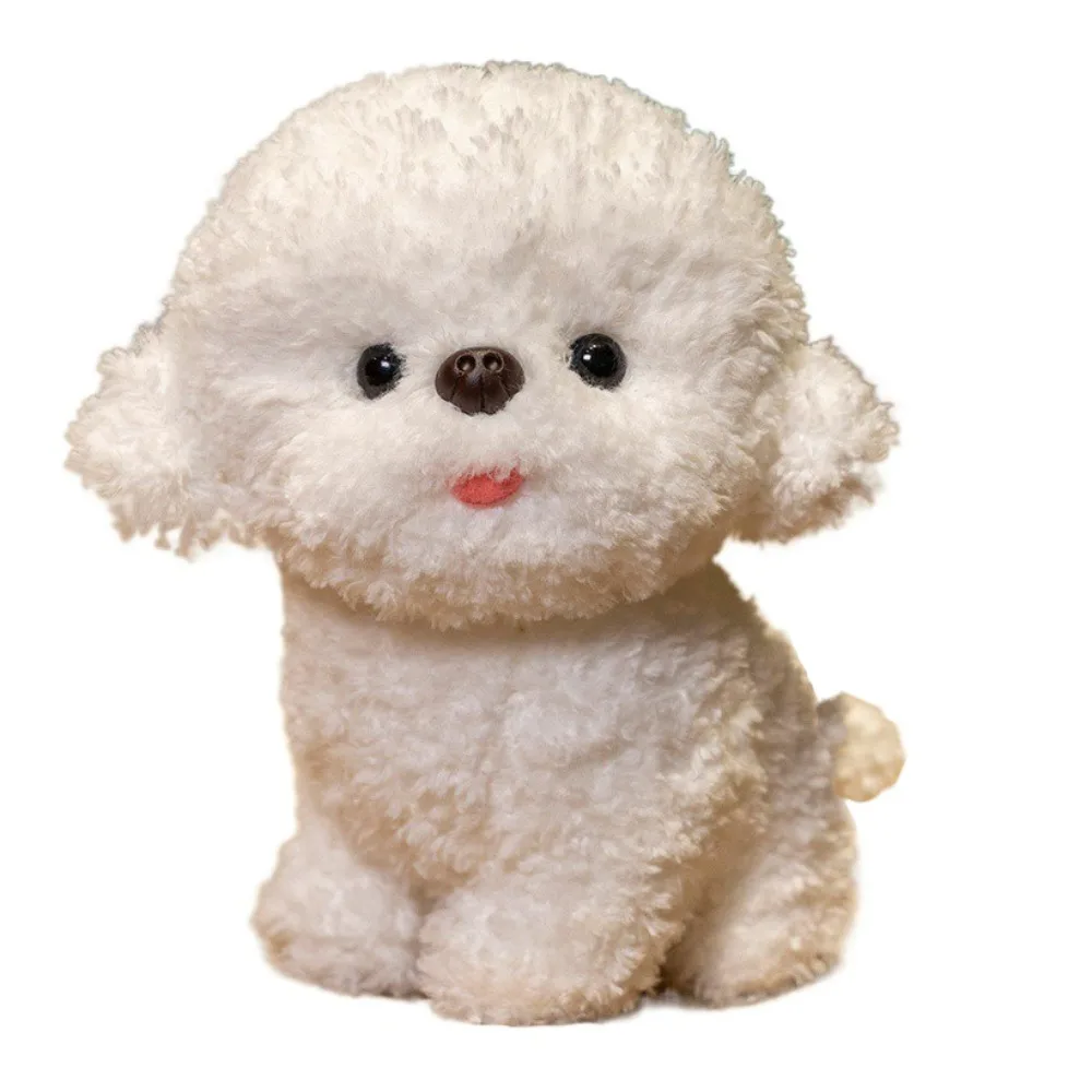 Modelo de Peluche de Bichón Frisé, Decorativo, Blanco y Gris, Peluche de Perro, Cachorro Dormido Kawaii, Decoración para el Hogar