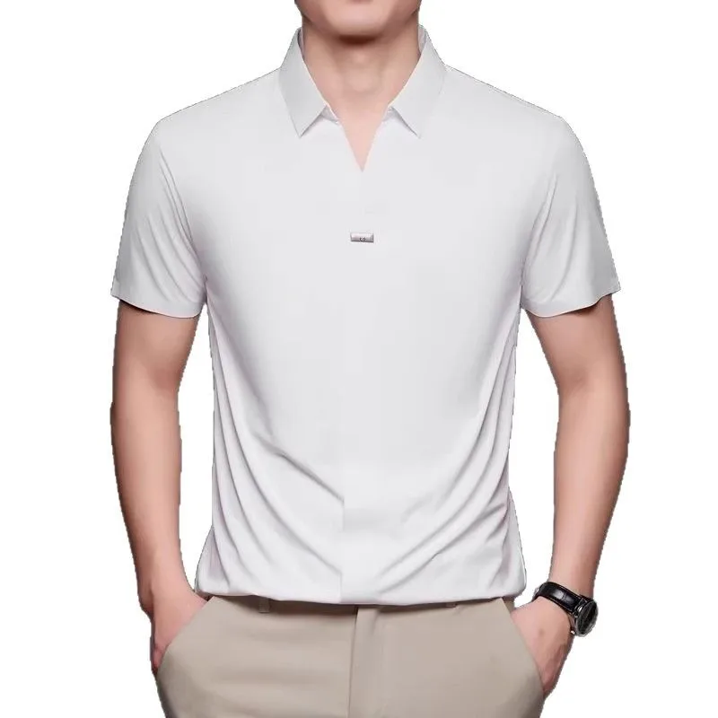 

Мужская рубашка поло с коротким рукавом, мужская летняя футболка из ледяного шелка с лацканами, мужская одежда