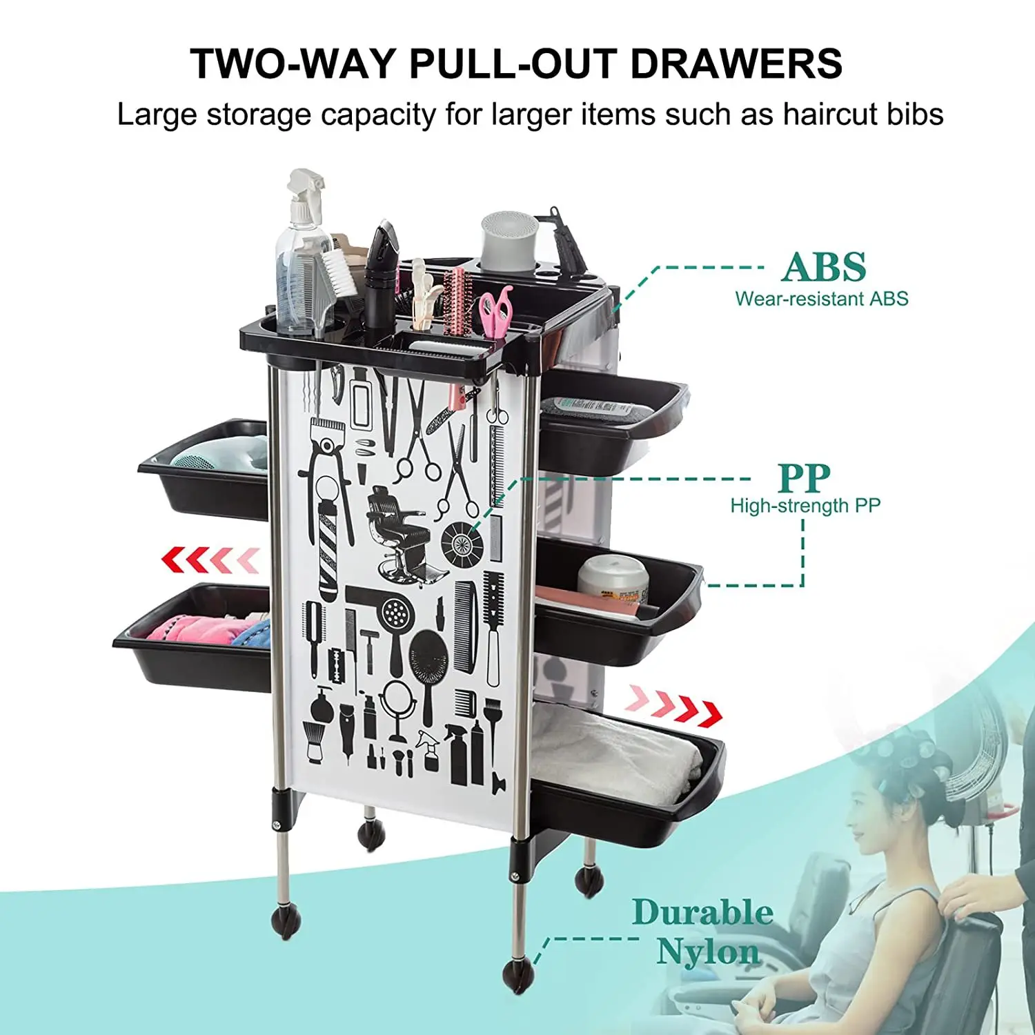 5-layer Beauty Salon Cart Hair Salon Barber Shop Tool Cart Special Storage Bar Cart For Perm &Dyeing Hair Stylist Multi-function