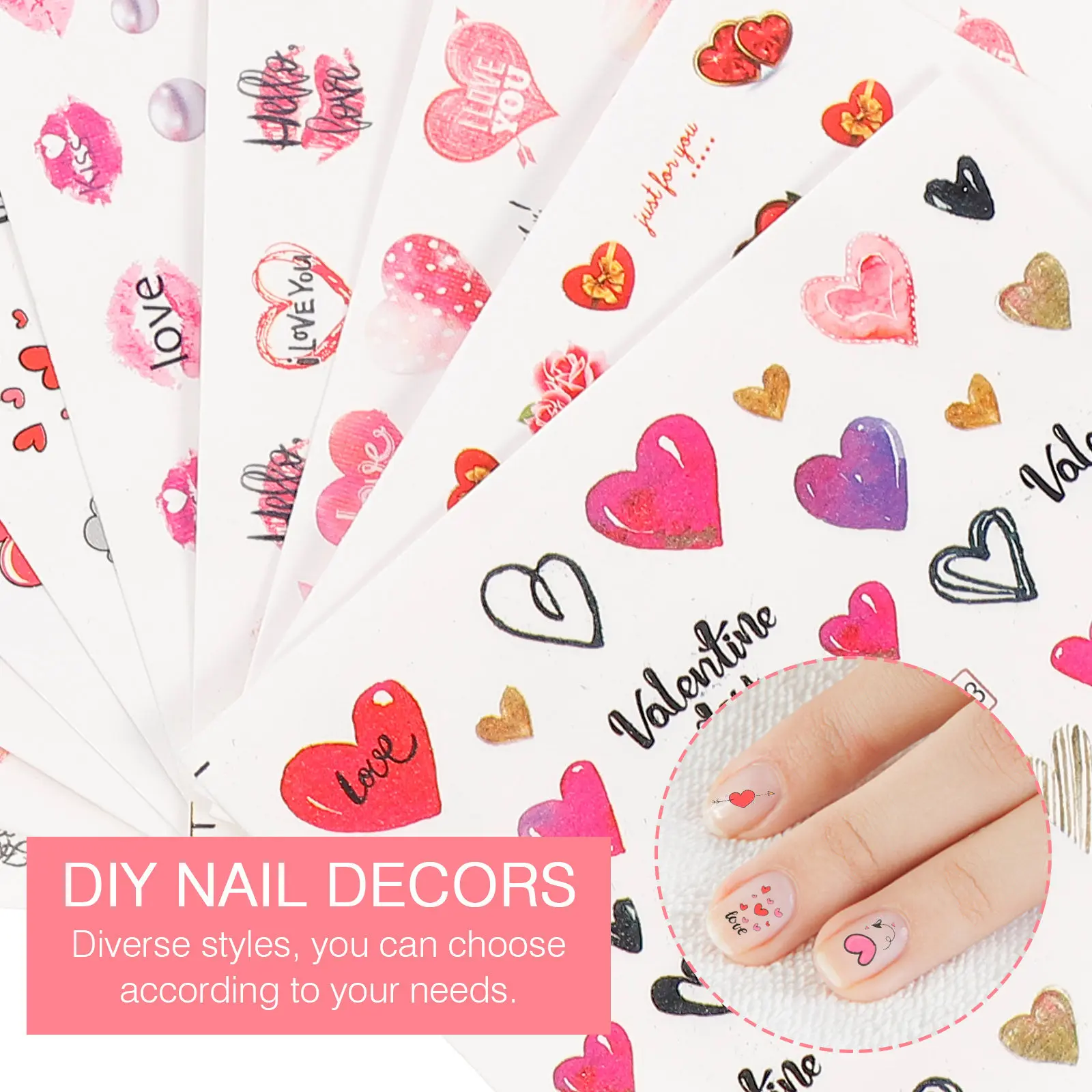 

10 Sheets Nail Decorations for Art Stamper Plate Decal Stickers Design Valentine Finger Plates Fingernail Decals