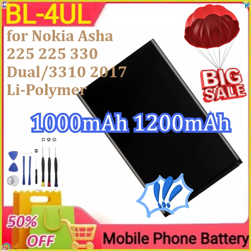 

BL-4UL Battery for Nokia Asha 225 225 330 Dual/3310 2017 Li-Polymer Mobile Phone Batteries 1000mAh 1200mAh+tools