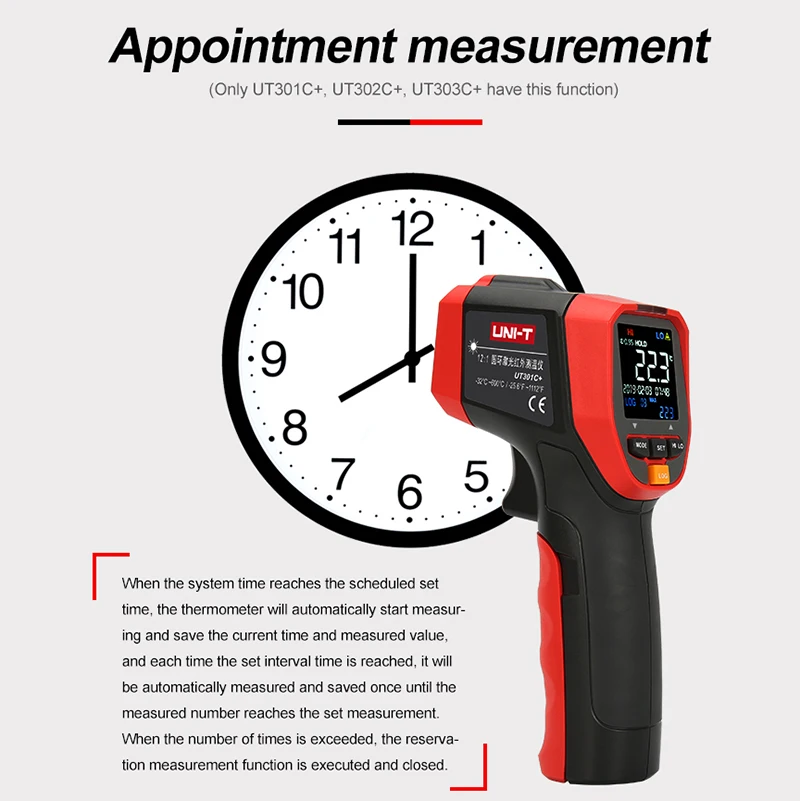 UNI-T UT301A+ UT301C+ Infrared Thermometer Digital Measure Temperature Non-contact Circle Laser Thermometer Temperature Gun