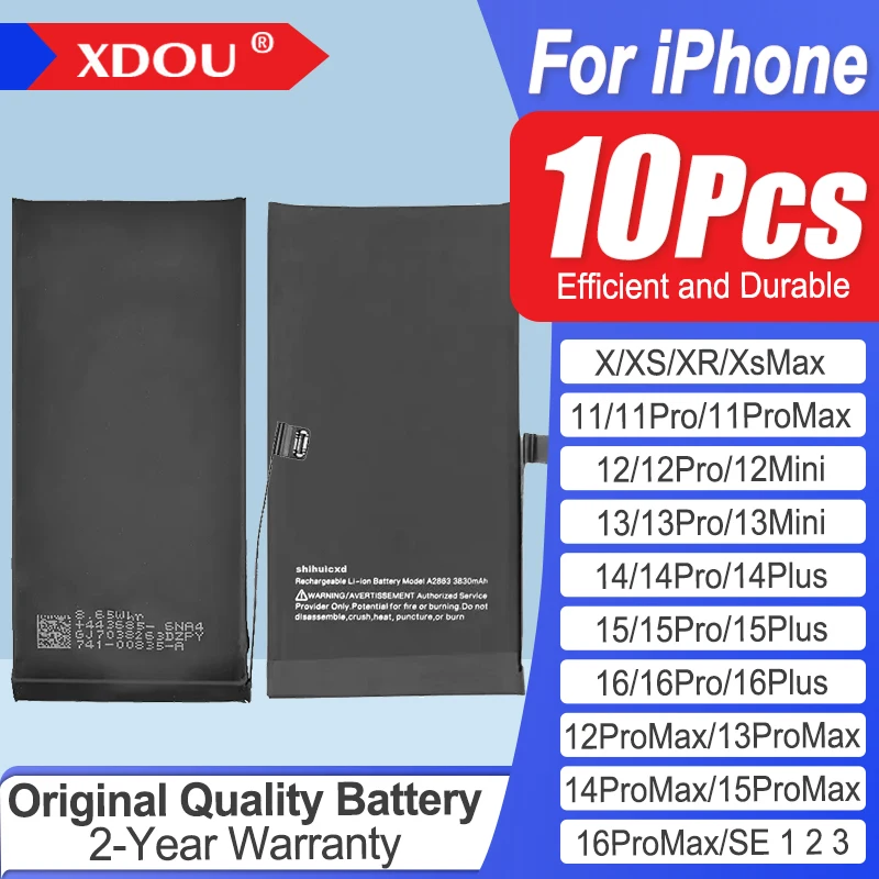 10pcs/Lot 0 Cycle Battery For Iphone 11 12 12mini 13 13mini XR 14 15 16 Plus Pro 14Pro 15Pro 16Pro X XS Max Replace New Bateria
