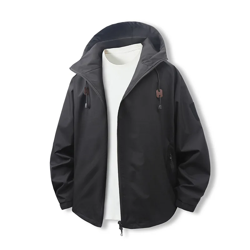 الخريف الرجال سترة يندبروف مقاوم للماء الرياضة في الهواء الطلق الذكور ملابس خارجية عادية الصلبة سحاب أكمام طويلة رجل مقنعين سترة واقية #1