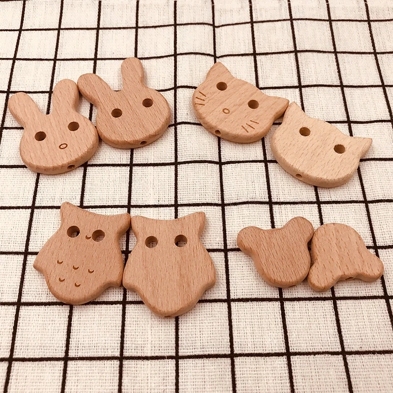 ABCPICK 20PCS Natural Beech Wood Animal Beads Bear Necklace/Bracelet Toys DIY Pacifier Chain Jewelry Making Handmade Accessories