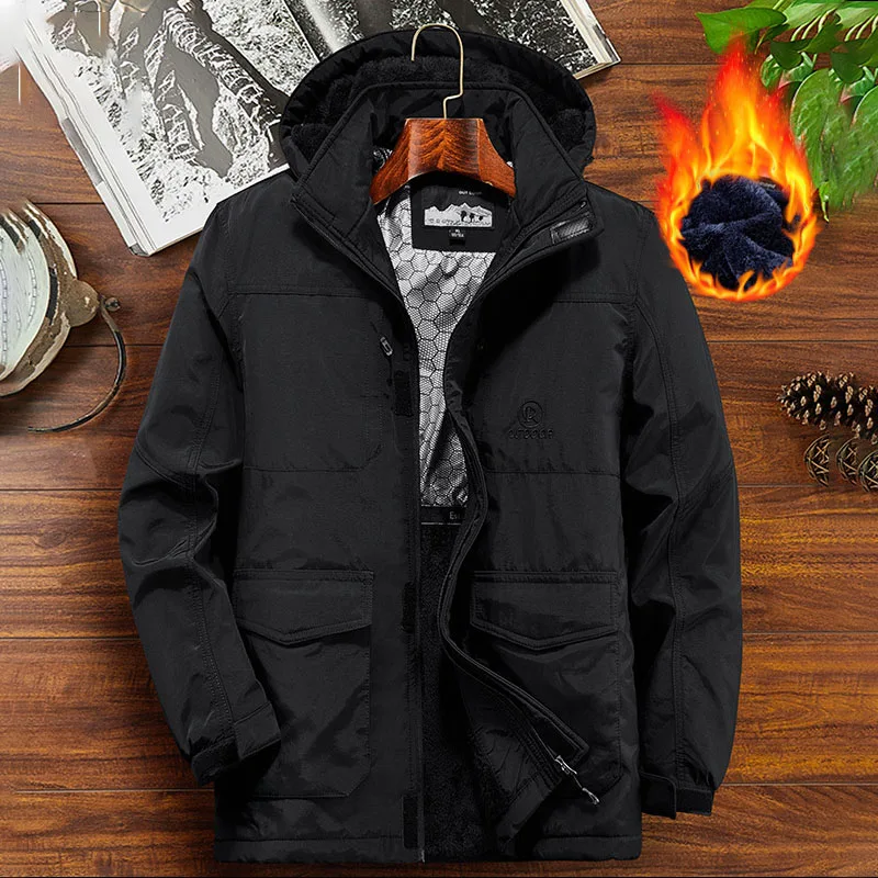 

Men Winter Jacket Waterproof Outdoor Sportswear Hiking Skiing Fleece Thermal Coats Hooded Cardigan Jackets Multipocket Chaqueta