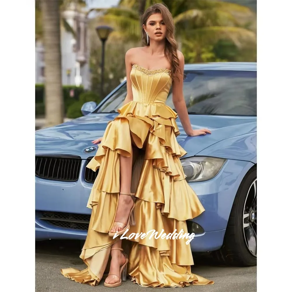 Laranja de um ombro sereia cetim sem mangas frisado vestidos de noite lado split vestidos de noche até o chão plissado personalizado