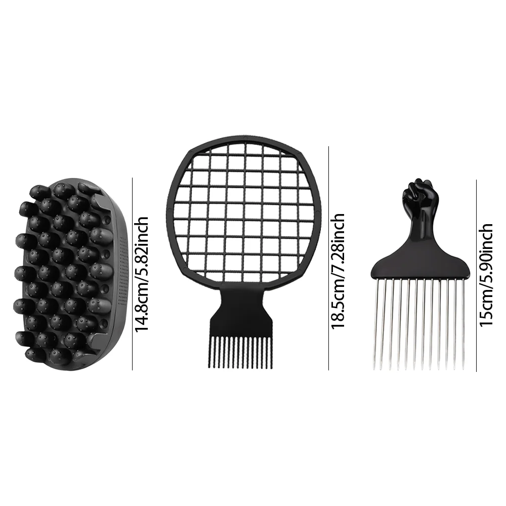 3 Piece Wave Brush Set, Complete Hair Styling Kit with Comb Pick, Afro Curly Hair Tools for 360 Waves Edge Control