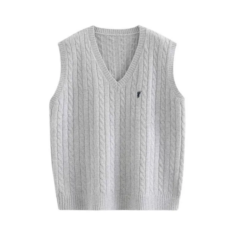 New college style overlapping Fried Dough Twists V-neck sweater vest Spring and autumn knitting vest V-neck knitting vest