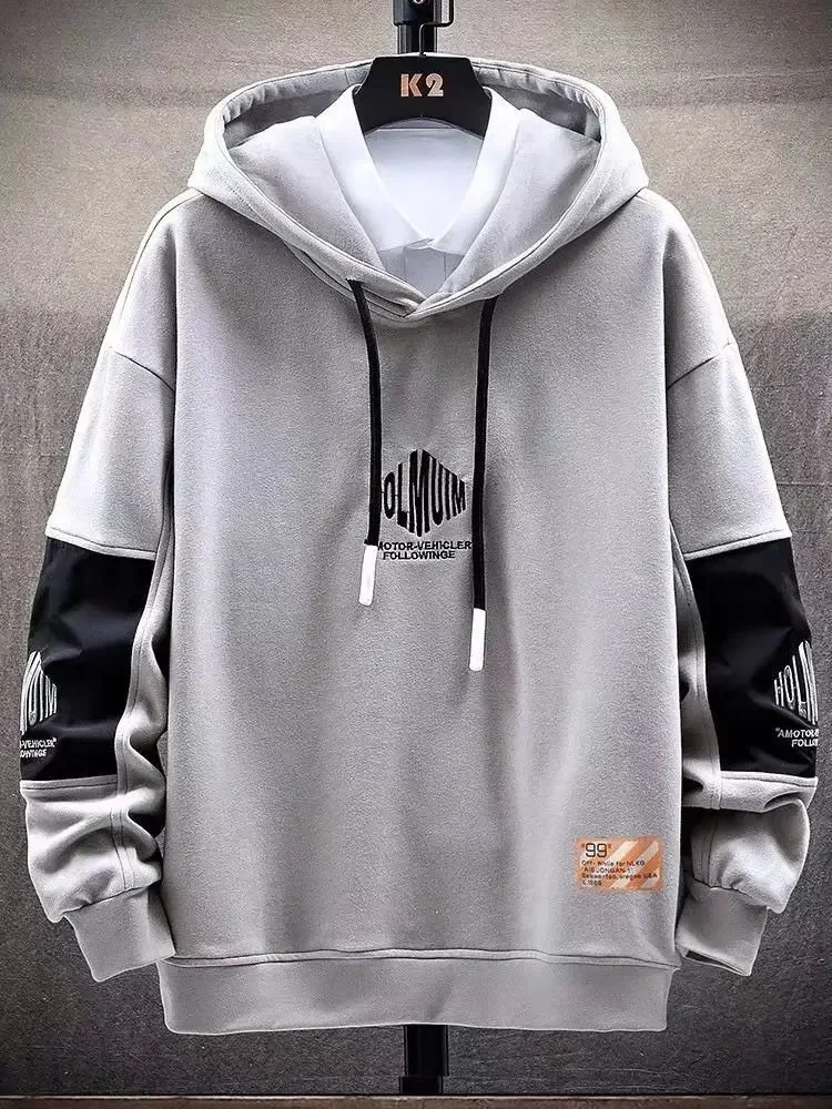 

Men's Clothing Spliced Sweatshirts for Man Hoodies Black Hooded Graphic Aesthetic Cotton Harajuku Fashion No Brand Sweat Shirt