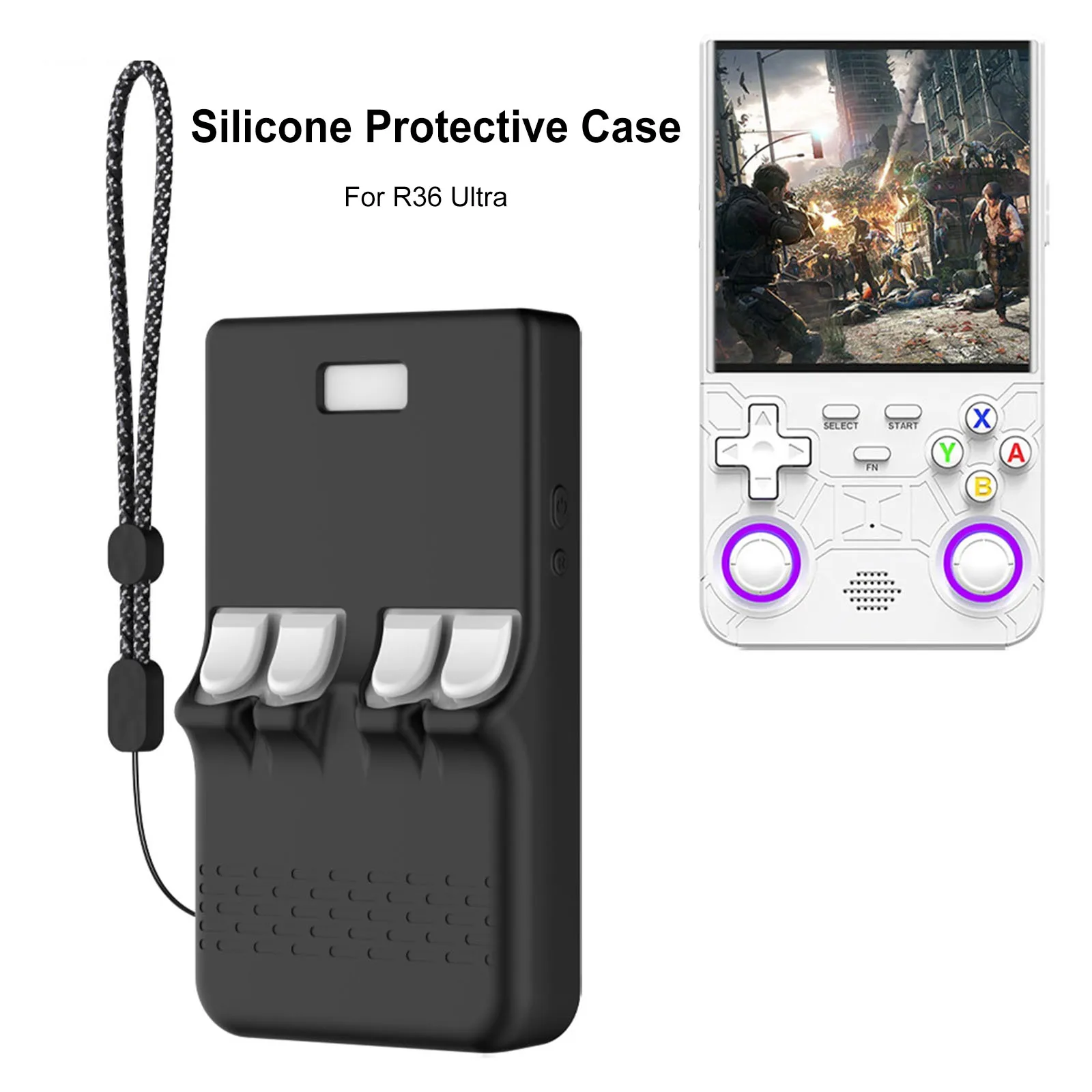 حافظة من السيليكون لوحدات التحكم بالألعاب المحمولة R36 Ultra Retro حافظة واقية مضادة للسقوط غطاء شل ناعم مع حبل لـ R36 Ultra