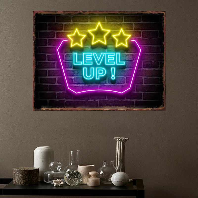 Neon Game Metal Tin Sign Gamer Room Poster Electronic Arena Wall Decor Internet Bar Plaque Gamepad Iron Plate Painted Home Mural