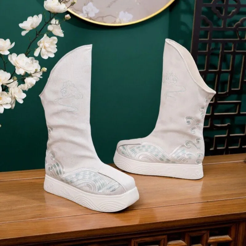 

Хлопковые белые ботинки ханьфу на толстой подошве 5 см, древняя китайская обувь унисекс, древняя обувь воина, фехтовальщик, аксессуары для косплея, ретро-фотография