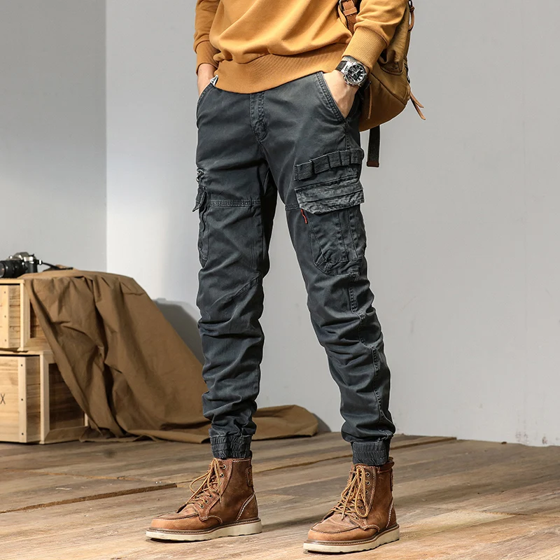 Celana Kargo Jogger CAAYU untuk Pria Celana Olahraga Celana Panjang Pria Saku Warna Populer Y2k HipHop Kasual Celana Techwear Streetwear Terlalu Besar