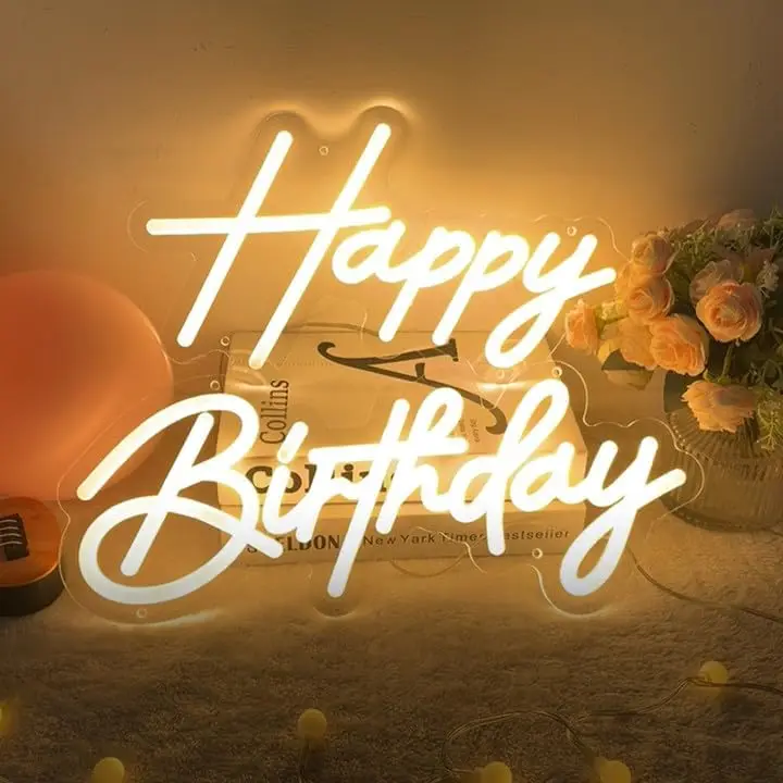 

Happy Birthday Neon Sign 31x15in LED Light for Party Wall Decor with Dimmable Switch USB Powered