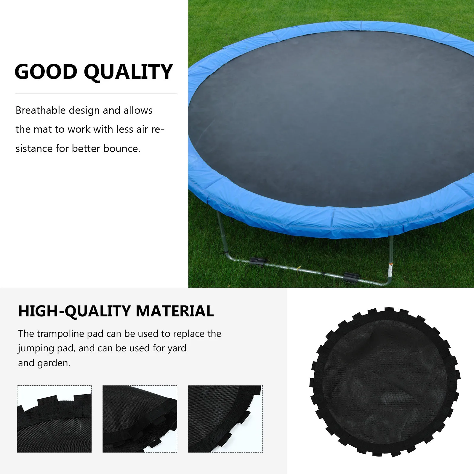 

1Pcs Round Trampoline Replacement Mat Uv Fade Resistant Black Jumping Cushion for Yard Garden Outdoor Use Premium Heavy Duty