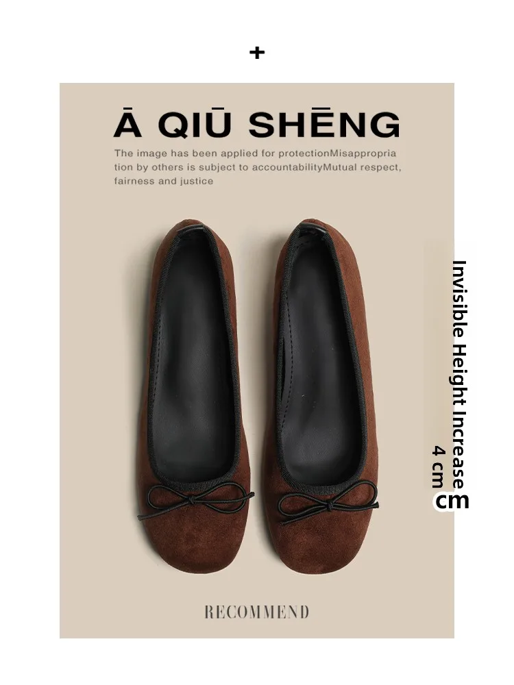 

Lamb Leather round Toe Ballet Flats Women's Spring Summer Autumn High Heel Insert Slip-On Shoes French Style Comfortable Flats