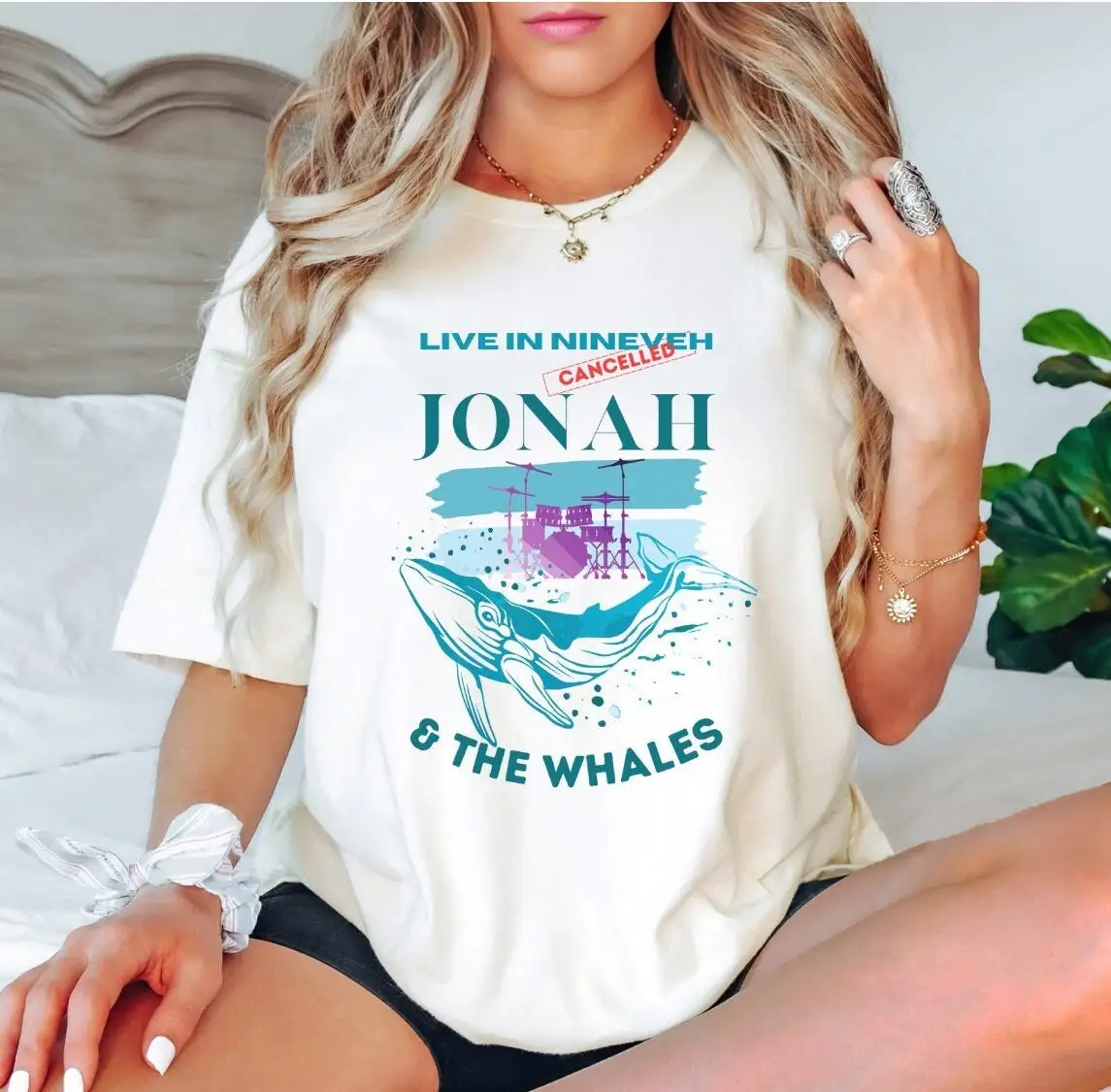 Live In Nineveh Jonah And The Whales Christian T Shirt Bible Verse Funny Religious Sunday School Teacher