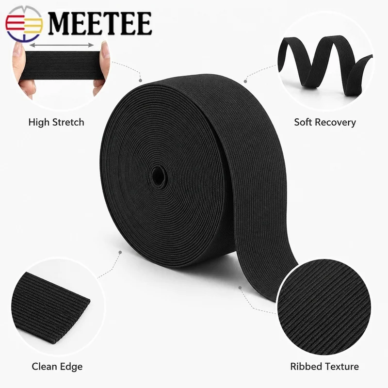 10M/20M 3-50mm Elastic Band Stretch Nylon Tape for Waistband Cuff Lingerie Mask Strap Hairband Apparel Repair Replacement Sewing