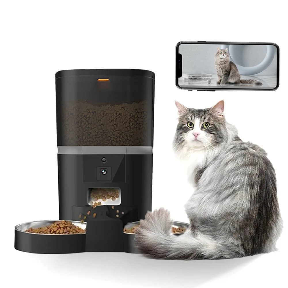 4L met HD-camera Automatische voerbak voor huisdieren Katten- en hondenvoer Automatische dispenser Geschikt voor twee katten en hondenvoer op afstand