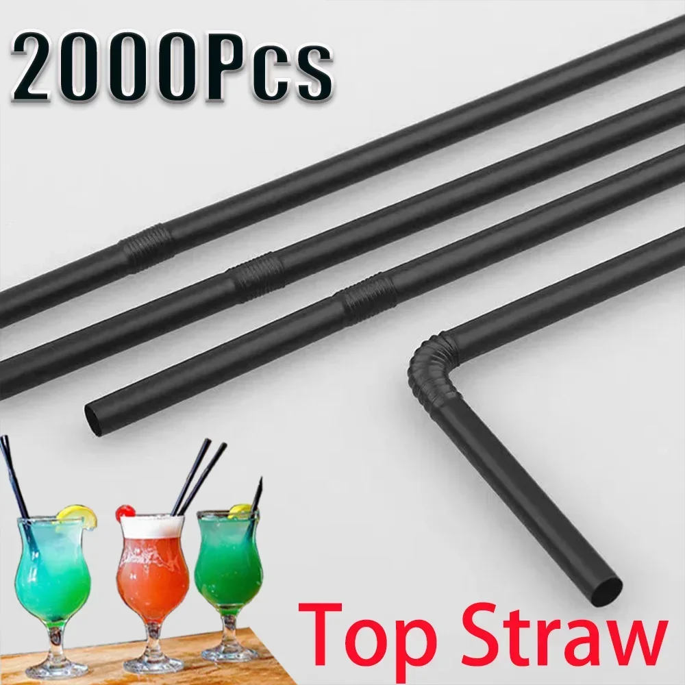 50-2000Pcs 210x6mm Black Bendable Drinking Milk Tea Straws Beverage Straws for Birthday Wedding Party Bar Supplies Wholesale