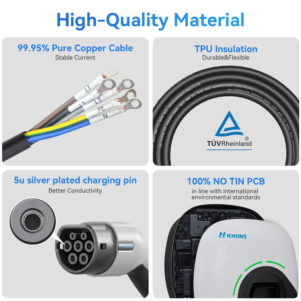 Khons 7KW شاحن السيارة الكهربائية Type2 كابل 32A 1 المرحلة Wallbox APP وظيفة محطة شحن للمركبات الكهربائية IP65
