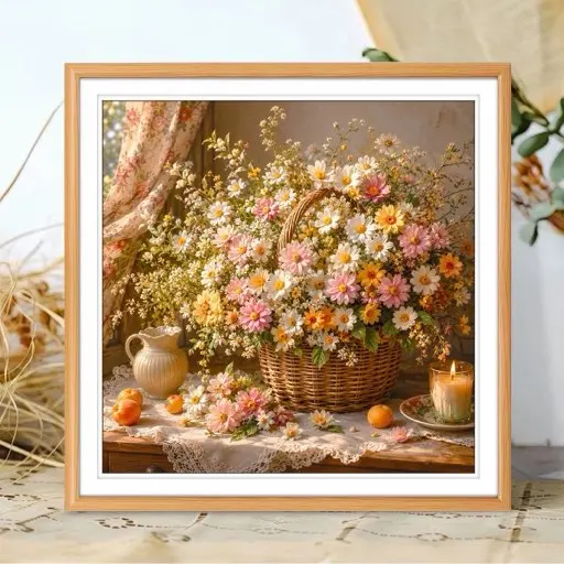 9CT 14ct Daisy Flowers Printed Kit Cross Stitch Embroidery DIY Needlework Home Decor Crafts With Needles 109 Colors Threads