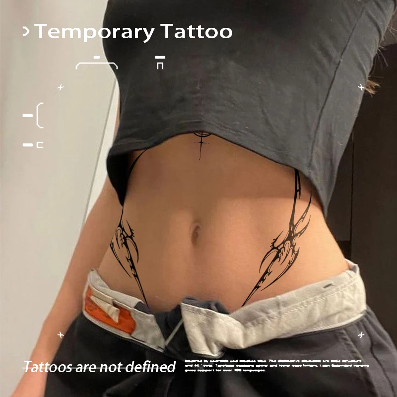 

Dark Thorn Line Herbal Juice Tattoo Sticker Sexy Spicy Girl Temporary Tattoos Waist Waterproof Fake Tattoo Party Gift Y2K