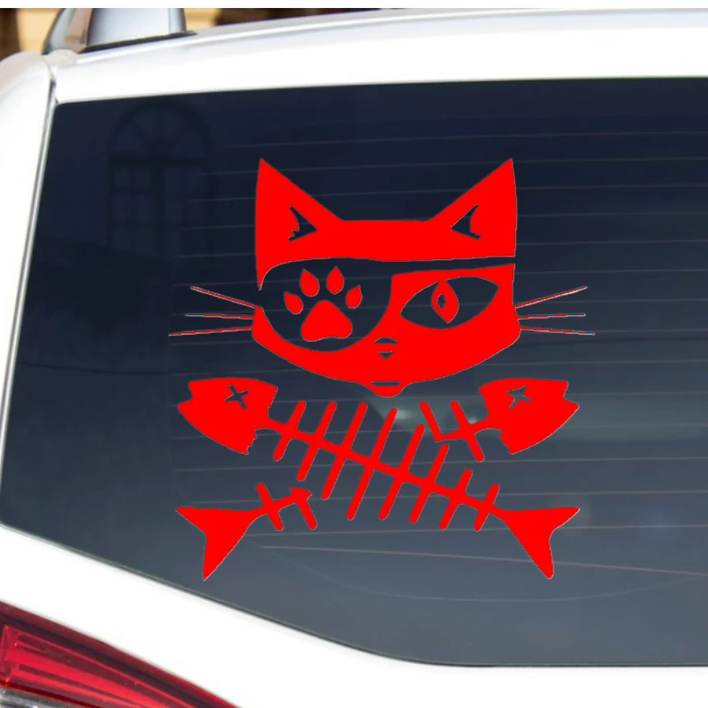 Car Sticker Personality Pirate Cat Fish Skull Vinyl Car Bumper Rear Window Body Decoration Decals Waterproof,14cm*13cm