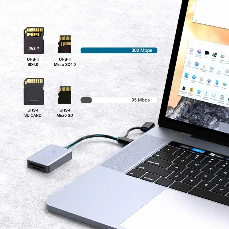 31ba due interfacce USB e tipo C Lettore schede memoria, supporta UHS SD4.0/MicroSD4.0 per compatibilità del