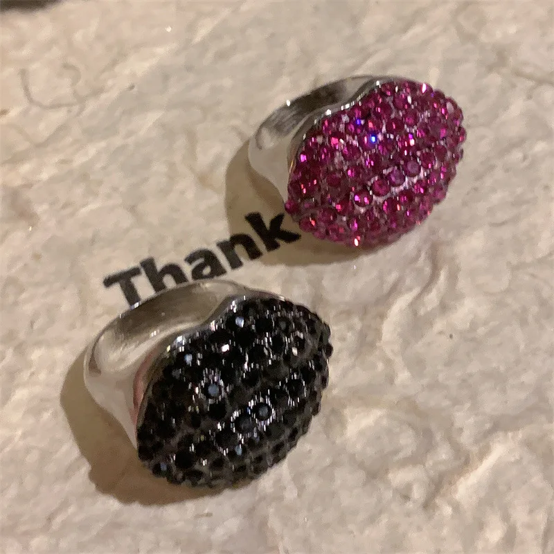 Colorful Oil Dripping Enamel Ring Irregular Crystal Lips Shaped Rings for Women Girls Sweet Cute Finger Jewelry Gift