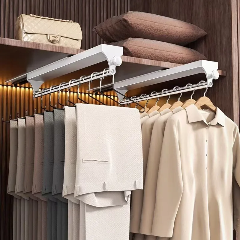 

Pull Out Pants Hanger Built In Slide Rail Top Mounted Extendable Clothes Rack For Home Wardrobe Storage