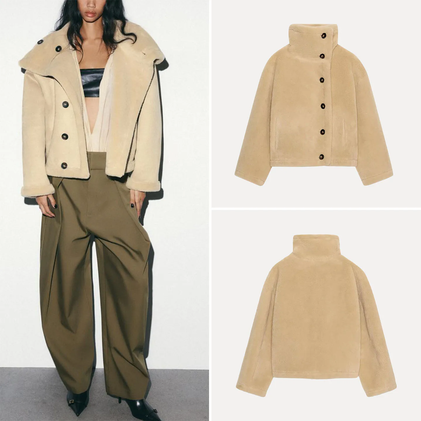 

Faionable Double-Sided Long Sve Women's Jaet Winter 2025 New Arrival Youth Stand Fit ort Coat Button Closure