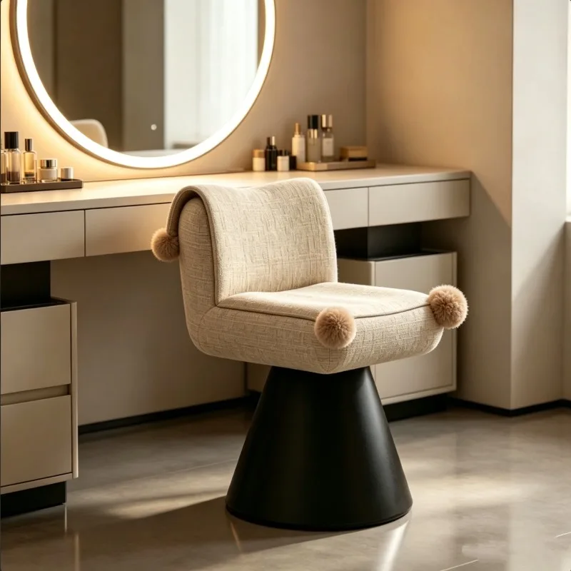 Modern Rotatable Vanity Chair with Backrest Stylish Cosmetic Bench Stool Elegant Makeup Seat Comfortable Bedroom Furniture view 3