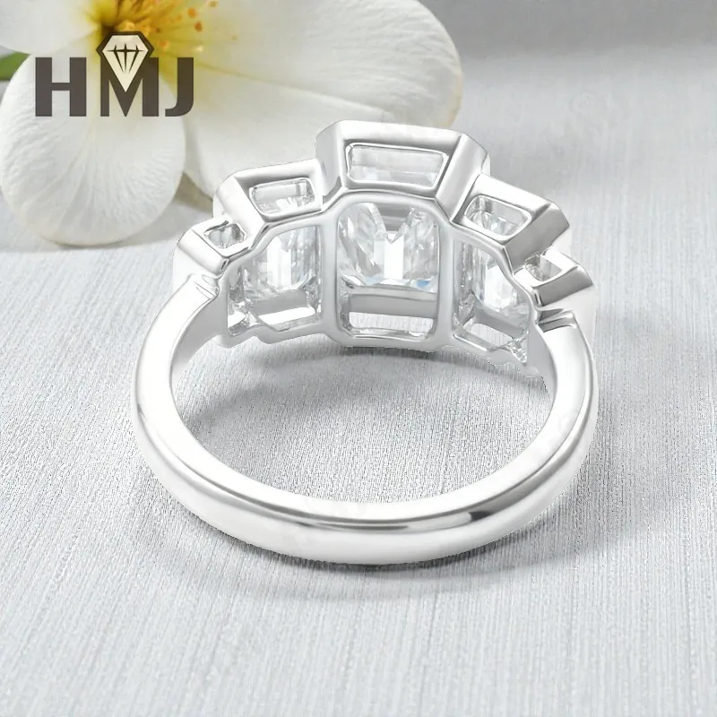 خمسة خاتم قطع الزمرد مع 4.6CT D اللون مويسانيتي الماس 10k 14k 18K مطلية بالذهب 925 الفضة للخطوبة الزفاف غرامة Jewely #4