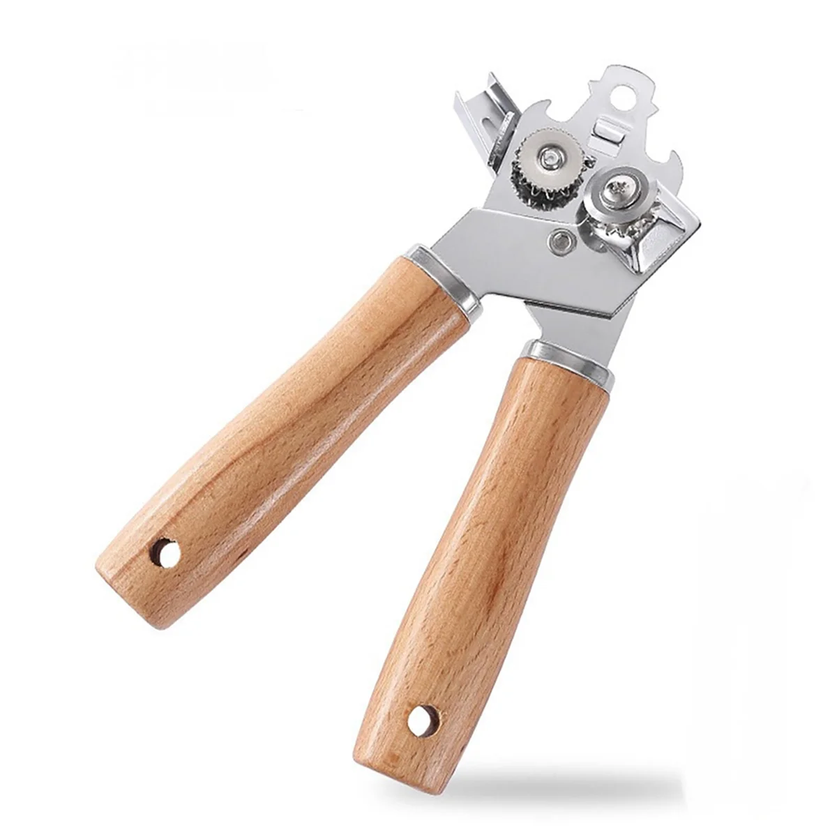 Metal Can Opener Manual with Wooden Handle, Hand Can Opener with Sharp Blade Smooth Edge, Handheld Can Openers