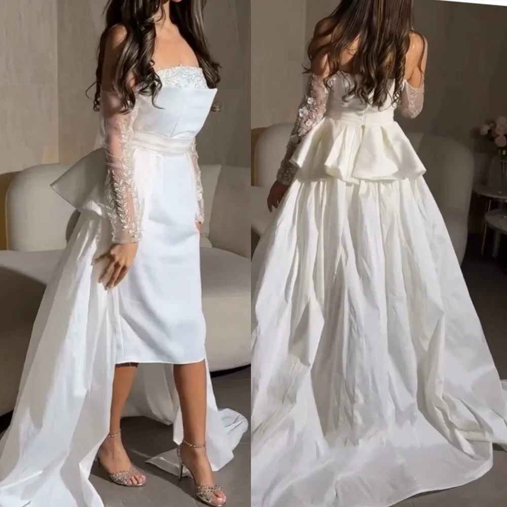 Personalizado exquisito Jersey apliques patrón flor faja acanalada flor hecha a mano recta sin tirantes Hi-Lo vestidos quinceañera Dre