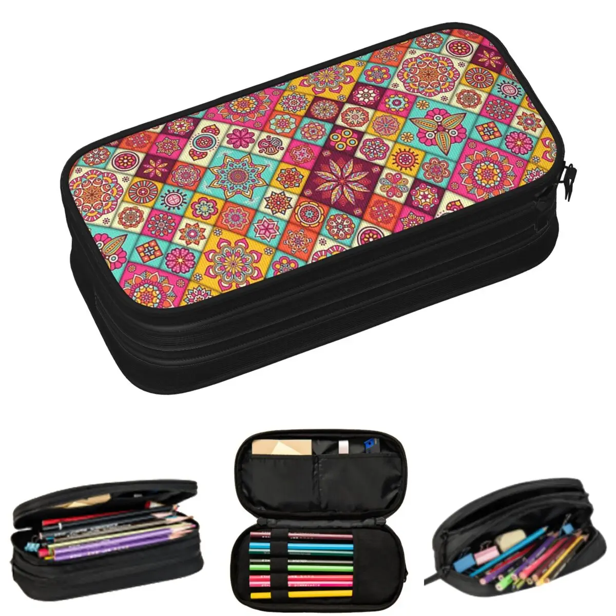 

Bohemia Style Ethnic Floral Mandalas Pattern Pencil Cases for Students School Pen Box Pencil Bag Large Capacity Pencil Pouch