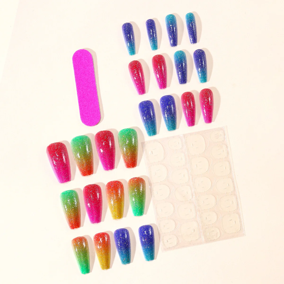Short Medium fake nails for women gilr Y2K gradient pink blue yellow red colors for Spring summer full cover press on false nail image 3