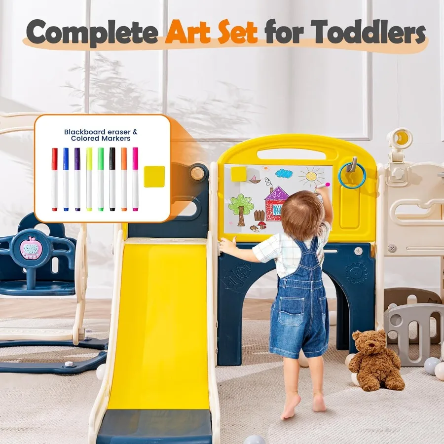 مجموعة لعب كبيرة 12 في 1 متأرجحة ومنزلق للأطفال الصغار بعمر 13 عامًا ملعب داخلي خارجي مع نفق كرة سلة متسلق S #5