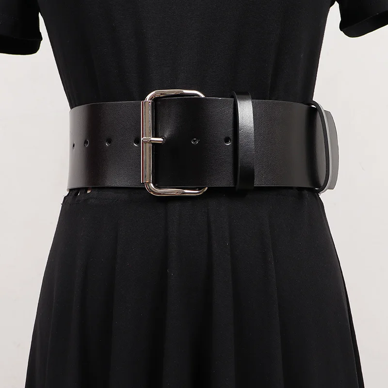 6.6cm Wide Real Leather Waistbands Women Luxury Design Silver Buckle Adjustable Dress Shirt Waist Belts Cowskin Cinturon Mujer