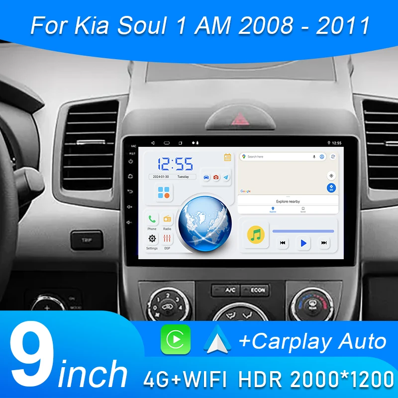 

9'Android 15 Car Radio Multimedia Player Stereo Carplay For Kia Soul 1 AM 2008 2009 2010 2011 Head Unit WIFI 4G Touch Screen DVD