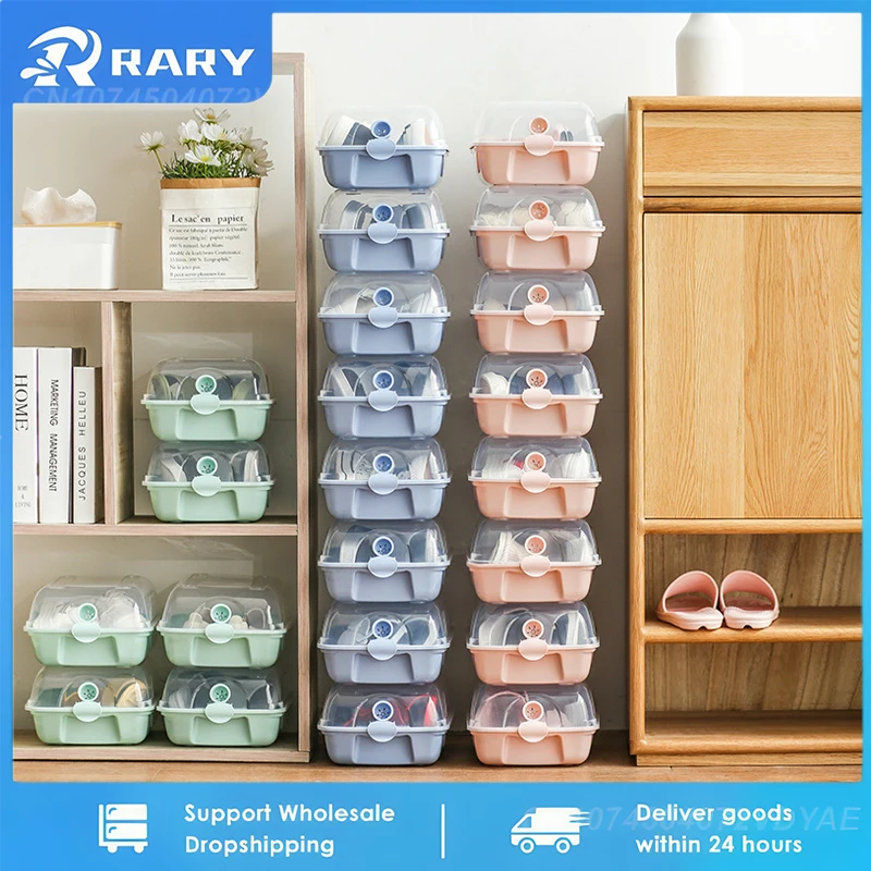 1/2pcs Transparent Shoe Box Plastic Stackable Shoes Organizers Thickened Dustproof Shoes Storage Case Combined Shoe Cabinet