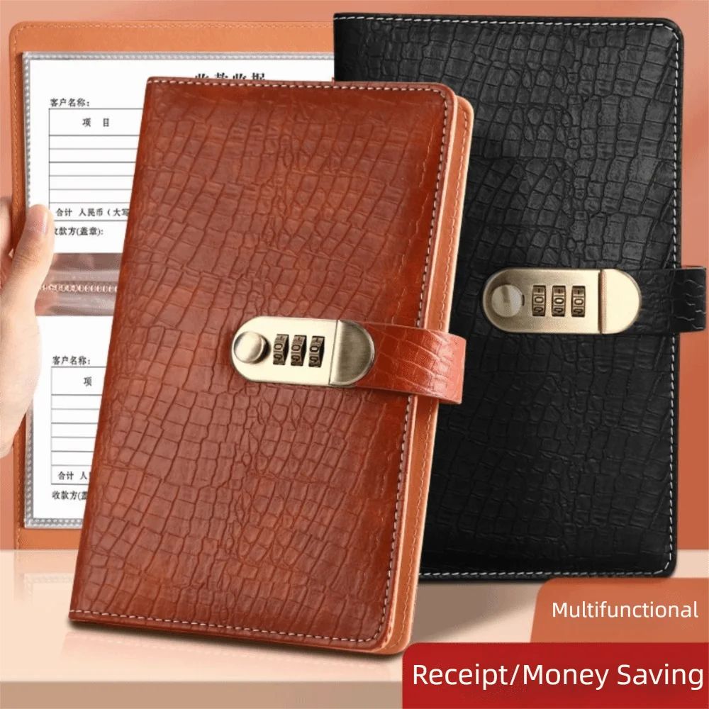 Crocodile Grain Leather 100 Envelope Challenge Binder Reusable Budget Saving Book With Password Lock Banknote Colletion Booklet