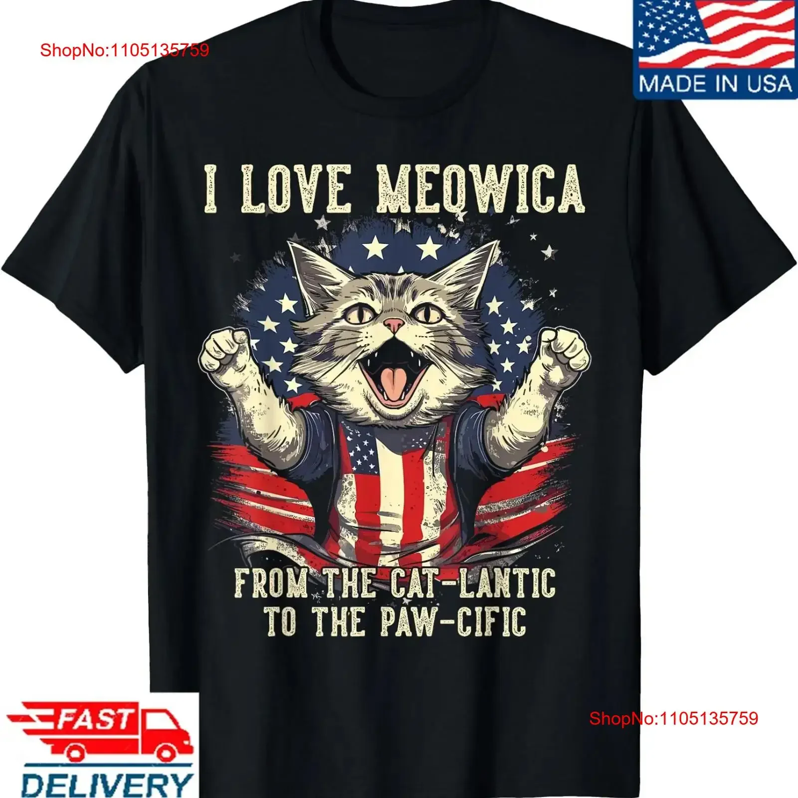 4th July Cat Lover I Love Meowica Patriotic Funny Happy T Shirt  vintage Washed Breathable Top For Everyday Wear Soft Stylish