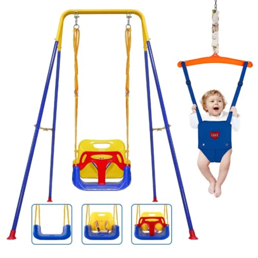 

2 in 1 Toddler Swing Jumper Swing Set for Indoor/Outdoor Steel Frame Blue Easy to Assemble Store Suitable for 6 Months and Olde